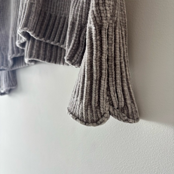 PJ Salvage Long Sleeve Gray Velour Sweater Cozy Knit Ribbed Crew Neck Pullover - Picture 3 of 6